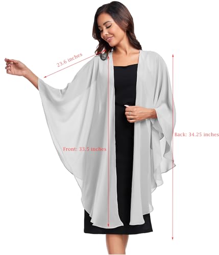 TONGFANTFL Shawls Wraps for Evening Wedding Party Chiffon Scarf Soft Bridal Wraps Wedding Guest Shawl Coverage - color: Silver Gray