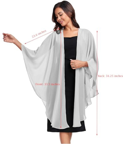 TONGFANTFL Shawls Wraps for Evening Wedding Party Chiffon Scarf Soft Bridal Wraps Wedding Guest Shawl Coverage - color: Silver Gray