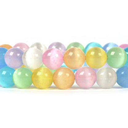 Justinstones Gem Semi Precious Gemstone 8mm Round Beads Stretch Bracelet 7 Inch Unisex - color: Colorful Cat's Eye Glass