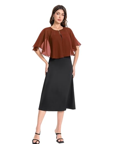 Baoqiya Capelets for women Chiffon Cape Soft Shawls and Wraps Wedding Capes 1920s flapper Cover Up - color: Caramel