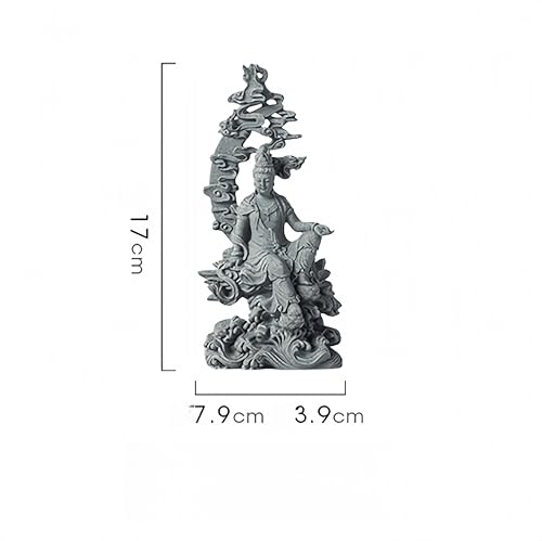 Water Moon Guanyin Zen Sculpture – Stone-Style Avalokiteshvara Statue Meditation Decor Tea Pet Buddhist Home Desktop Ornament