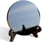 Natural Black Obsidian Scrying Mirror with Stand, Healing Crystals, Witchcraft Decor with Shelf for Divination & Meditation - 7.87 in - size: 7.9"L x 7.9"W