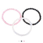 3PCS Agate Bracelet for Women Men Natural Round Beaded Agates Stone Healing Stretch Bracelets Elastic Handmade Polished Gemstone Beads Bracelet - color: White+Pink+Black White