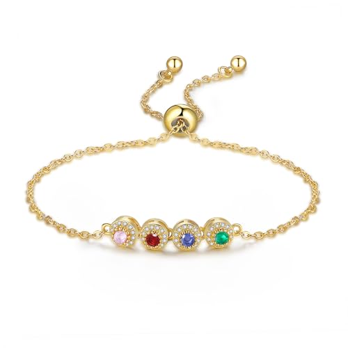 Personalized Birthstone Bracelet for Women – 925 Sterling Silver Adjustable Family Mothers Day Bracelet with Birthstones, Mothers Day, Christmas,Birthday Gift for Mom, Grandma, Wife, Bridesmaid - color: A-4 Birthstones