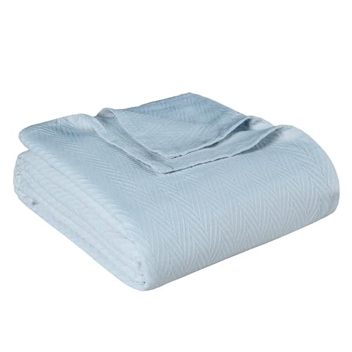 Superior Metro 100% Cotton Blanket, Perfect for Bedroom, Living Room, Couch, Picnics, Travel, Beach, or Camping, Comfy Blanket, Bedroom Decor, Essentials, Zig-Zag Cover for Bed, Twin, Light Blue - color: Light Blue, size: Twin