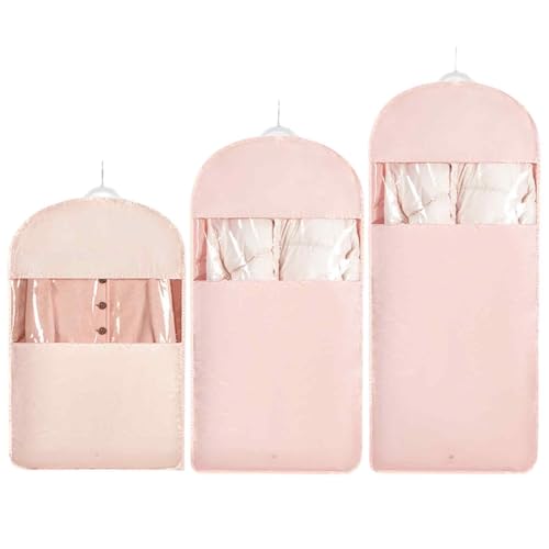 Space Saving Hanging Garment Bag with Self Compression Zipper，Dust Cover Clothes Bags for Down Coat,Dress,Suit，Closet Storage Organizer for Home Travel Use(Pink, M+L+XL) - color: Pink, size: M+L+XL