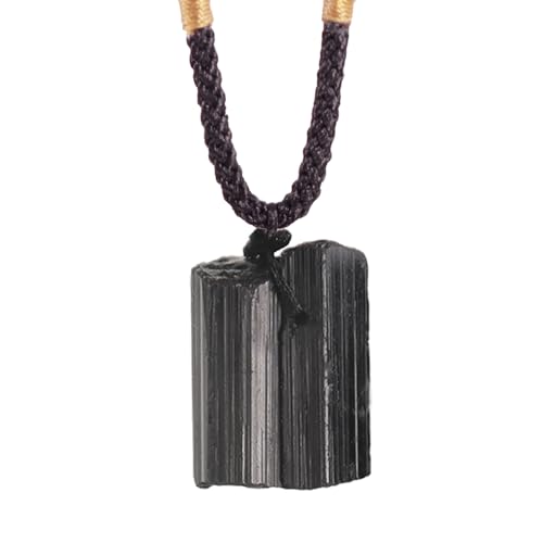 Natural unprocessed crystal raw stone hand woven rope adjustable necklace pendant for both men and women - color: A-Black Tourmaline1