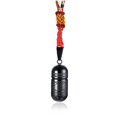 Men's Stainless Steel Open Lucky Buddha Mantra Pendant Necklace Bottle Container Memorial with Braided Rope - color: New Style, Mantra - Black