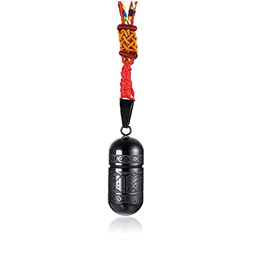 Men's Stainless Steel Open Lucky Buddha Mantra Pendant Necklace Bottle Container Memorial with Braided Rope - color: New Style, Mantra - Black