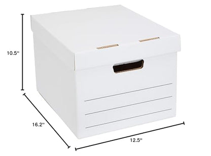 Amazon Basics Medium Duty Storage/Filing Boxes with Lid and Handles, Legal/Letter Size, Collapsible, Foldable, Tape-Free Assembly, 16.2" L x 12.5" W x 10.5" H, White, 12-Pack - style: Medium Duty 12-pack