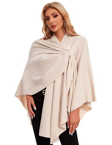 PULI Womens Elegant Cross Front Shawl Wraps Knitted Ponchos Cape Light Weight Poncho Sweater Soft Warm Travel Wraps - color: Beige