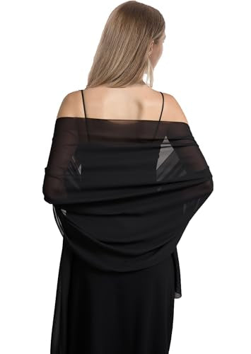 Chiffon Shawls and Wraps for Evening Dresses Women Elegant Soft Scarf Bridal Scarve Wedding Stole - color: Black, size: Plus Size