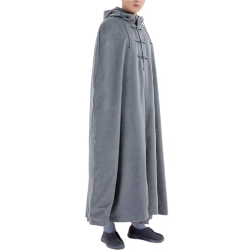 Unisex Meditation Cloak Warm Plush Meditation Buddhist Hooded Cape Meditation Prayer Outfit Coat Traditional Monk Robe - color: Gray, size: 44