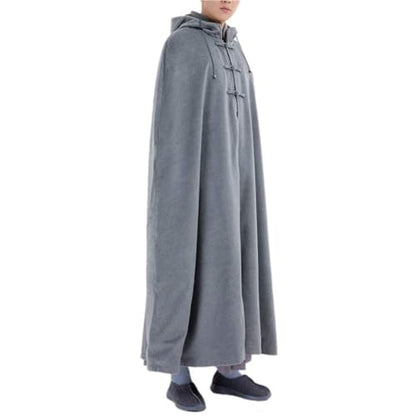 Unisex Meditation Cloak Warm Plush Meditation Buddhist Hooded Cape Meditation Prayer Outfit Coat Traditional Monk Robe - color: Gray, size: 44