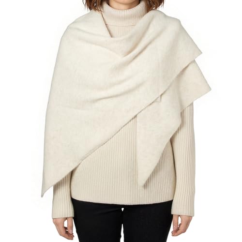 RIIQIICHY Shawl Wrap Women Pashmina Triangle Cape Knit Sweater Scarf for Fall Winter Fashion Accessory - color: Beige