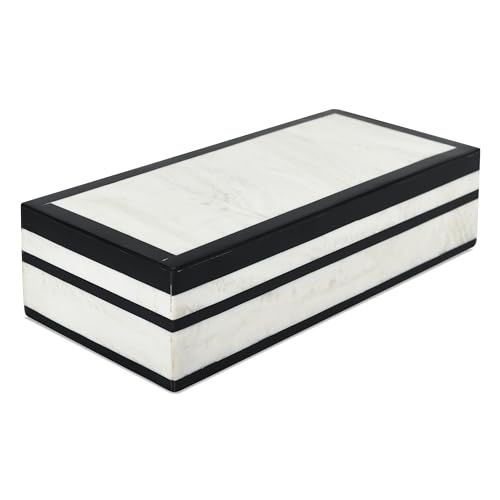 Handicrafts Home Decorative Storage Box with Lid – Black White Modern Keepsake Box, Coffee Table Storage Organizer, Decorative Box for Remotes, Desk & Console Decor – Mono Court 10 x 4.5 x 2.5 - color: MONO-COURT, size: 10 x 4.5 x 2.5 Inches