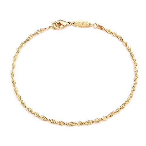 MEVECCO Gold Rope Chain Bracelets,14K Gold Plated Handmade Cute Thin Dainty Bracelet for Women