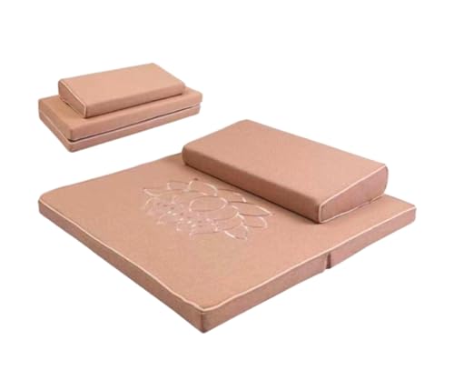 Portable Foldable Meditation Cushion Mat Set, Larger Thick Yoga Mat Bolster Floor Pillows Seating for Adults Meditation Accessories(Size:60x60cm(24x24inch),Color:Beige) - color: Beige, size: 60x60cm(24x24inch)