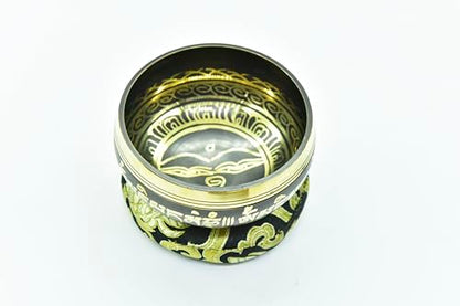 3.75" Tibetan Meditation Yoga Singing Bowl Green Set with free Wooden Mallet and Silk Cushion from Nepal, Singing bowls. (Black) - color: Black