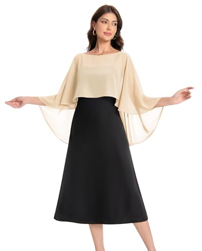 Baoqiya Women's Capelet Shawls and Wraps for Evening Dresses Soft Bridesmaid Shawl Chiffon Cape Wedding Cover Up - color: Champagne