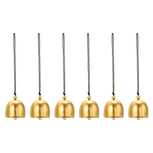 PATIKIL 6 Pcs Wind Chime, Hanging Bells Temple Bells Retro Outdoor Hanging Metal Chinese Wind Chime Round for Outside Garden Camping, Gold Brown - color: Gold Brown