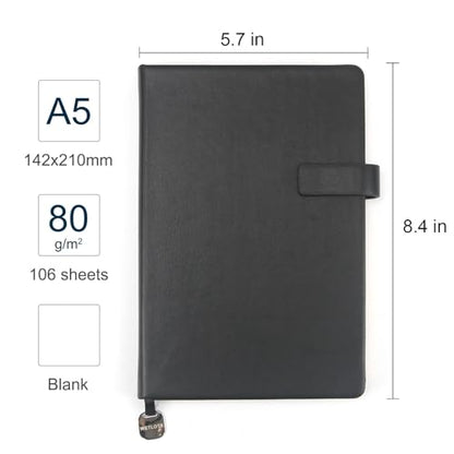 A5 Hard Cover Notebook with Pen Holder, Gold Edges & 180° Lay Flat - Large 5.7x8.4 Blank, Gift Box - Durable Journal for Office, Study, Travel - Writers, Students (Black) - color: Black, style: Hard surface-Blank