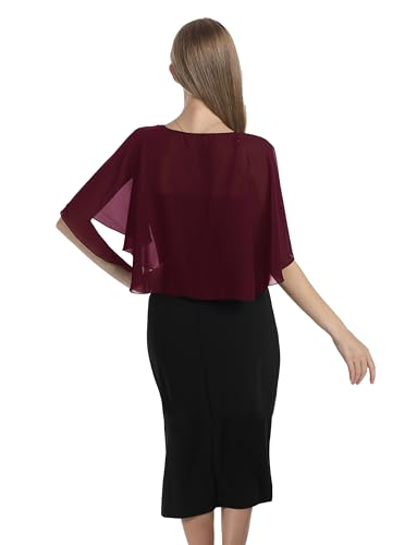 Chiffon Capelet Soft capes Shawls and Wraps for Evening Dress Wedding Cape 1920s shawl accessories for women - color: Burgundy