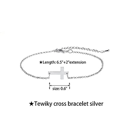 Tewiky Waterproof Gold Bracelets for Women Non Tarnish - Dainty Stack 14K Gold Plated/Sterling Silver Chain Bracelets Set Adjustable Trendy Jewelry for Women - style: silver cross bracelet
