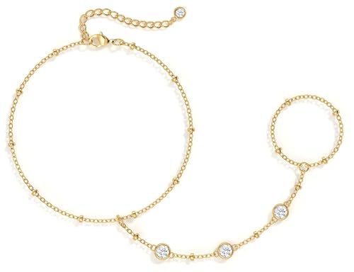 DEARMAY Gold Bracelets for Women Waterproof, 14K Gold Plated Stackable Jewelry Sets Non Tarnish Trendy Thin Dainty Cuban Link Paperclip Chain Bracelet Stack Fashion Accessories Gifts for Womens - style: Gold Hand Chain BRACELET