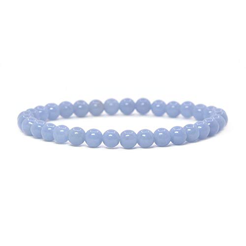 Justinstones Gem Semi Precious Gemstone 6mm Round Beads Stretch Bracelet 6.5 Inch - color: Angelite