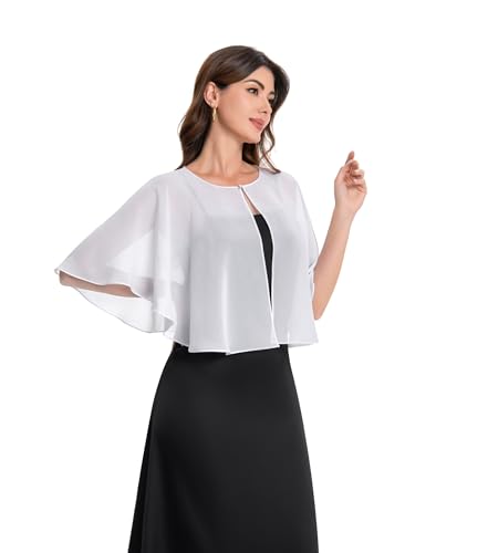 Baoqiya Capelets for women Chiffon Cape Soft Shawls and Wraps Wedding Capes 1920s flapper Cover Up - color: Ivory