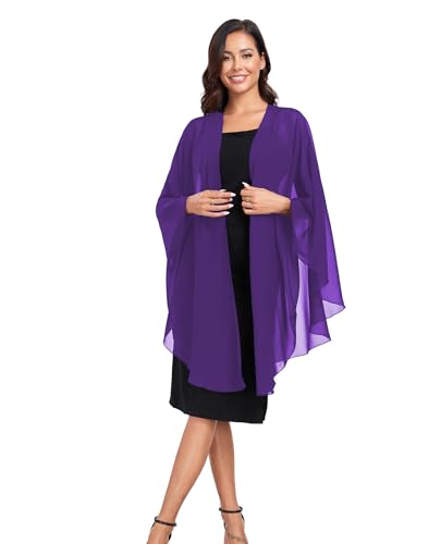 TONGFANTFL Shawls Wraps for Evening Wedding Party Chiffon Scarf Soft Bridal Wraps Wedding Guest Shawl Coverage - color: Purple