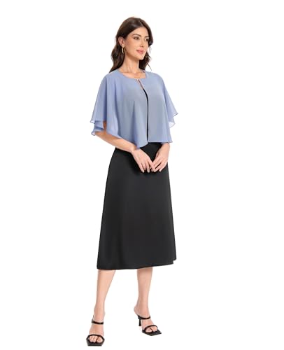 Baoqiya Capelets for women Chiffon Cape Soft Shawls and Wraps Wedding Capes 1920s flapper Cover Up - color: Blue Grey