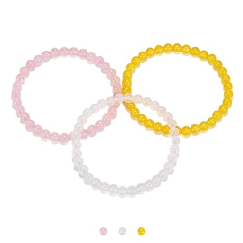 3PCS Agate Bracelet for Women Men Natural Round Beaded Agates Stone Healing Stretch Bracelets Elastic Handmade Polished Gemstone Beads Bracelet
