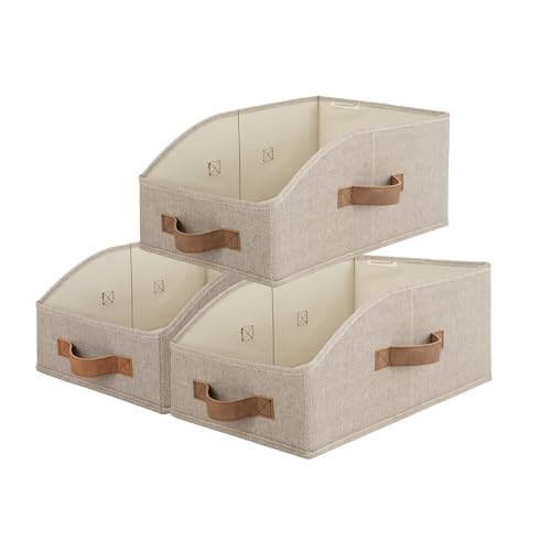 StorageWorks Closet Baskets for Organizing, Trapezoid Storage Bins, Linen Closet Organizers and Storage, Clothes Storage Baskets, Medium, Brown and Beige, 3-Pack - color: Brown and Beige, size: Medium
