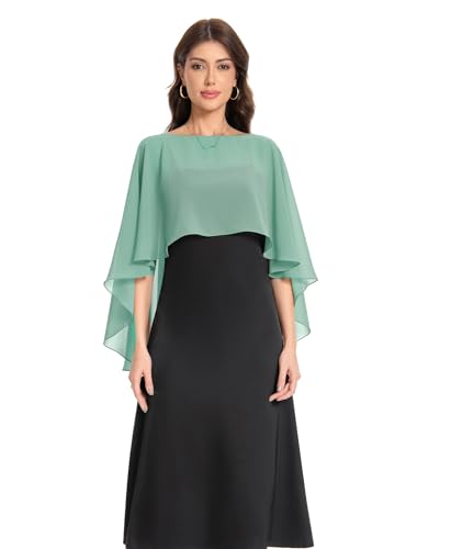 Baoqiya Women's Capelet Shawls and Wraps for Evening Dresses Soft Bridesmaid Shawl Chiffon Cape Wedding Cover Up - color: Bean Green