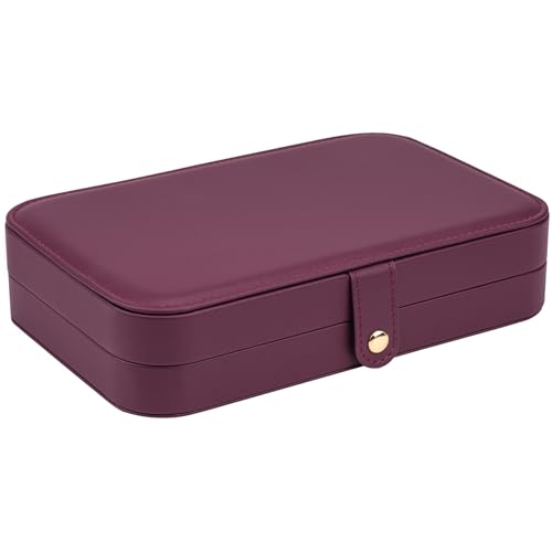 2-Layer Travel Jewelry Box for Women, Portable Jewelry Organizer with Mirror & Removable Dividers, PU Leather Jewelry Case – Gift for Wife, Mom, Girlfriend (Burgundy White) - color: Burgundy White