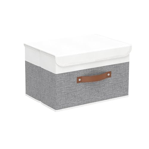 Yawinhe Collapsible Storage Bins, Decorative Storage Basket Boxes with Lids, Cube Closet Organizer Basket with Handles for Home Decor, Storage Containers for Organizing,Grey and White, SNK024WGN-1 - color: White/Grey, size: S/(1 Pack)