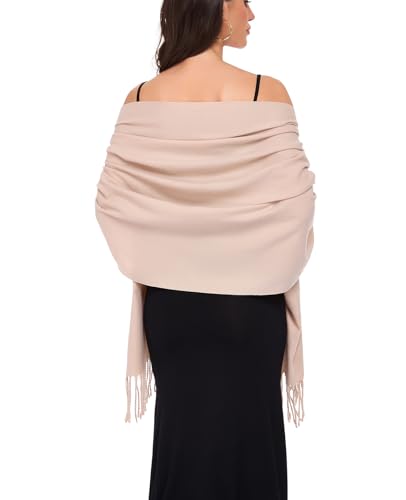 Pashmina Shawl and Wraps for Evening Dresses Resemble Cashmere Scarf for Women Wedding Winter Warm Shawls - color: Beige