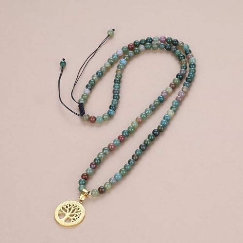 COAI Tree of Life Necklace 108 Mala Beads, Women's Men's Beaded Necklace, Japa Mala for Yoga Meditation 6mm - style: Indian Agate