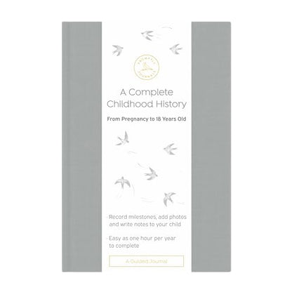 Promptly Journals, A Complete Childhood History: From Pregnancy to 18 Years Old (Grey, Linen) | Baby Book and Pregnancy Journal | Baby Memory Book - color: Grey