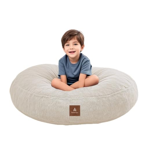 Wonder Space Bean Bag Chair – Soft Foam Filling | Removeable & Washable Cover | Ultra-Soft Plush Fabric - Minimalist Floor Cushion for Kids & Adults, Gaming, Reading and Relaxing, Beige - color: Beige, size: 39.4 x 39.4 x 9.8 inches
