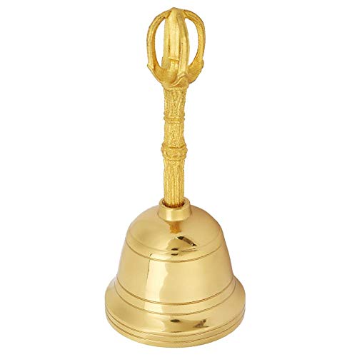 Loud Sound Gold Bell, Popular Pure Brass Hand Bell Buddhist Bell Feng Shui Taoist Instrument, 4.5 Inch Rattle Made of Brass for Wedding Events Decoration, Food Line, Alarm, Jingles, Service Bell