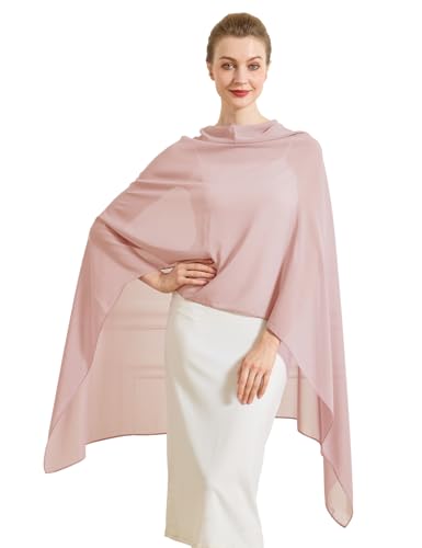 Chiffon Cape Shawl Wrap Scarf 3 Ways to Wear Elegant Sheer Capelet for Evening Dresses Weddings Parties - color: Ballet Pink