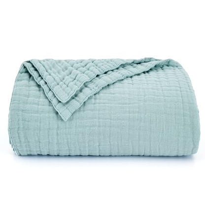 Love's cabin 100% Cotton Muslin Blanket, 6 Layer Lightweight Breathable Gauze Queen Size Blanket 90 x 90 Inches, Soft All Season Blanket for Bed, Cyan - color: Cyan, size: Queen(90"x90")