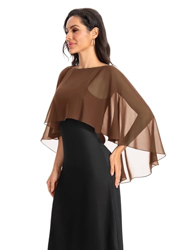 Baoqiya Women's Capelet Shawls and Wraps for Evening Dresses Soft Bridesmaid Shawl Chiffon Cape Wedding Cover Up - color: Brown