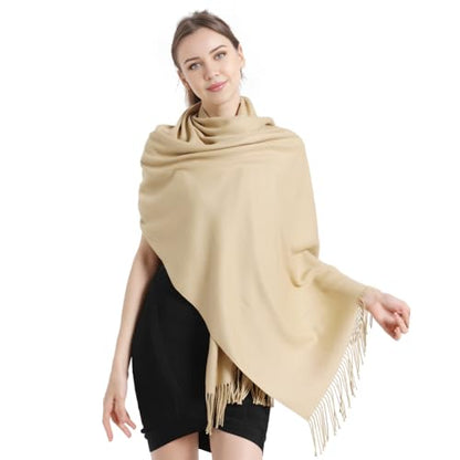 Pashmina Scarf and Shawl - Soft Women Pashminas Wrap for Wedding Evening Party dresses - color: N#. Khaki