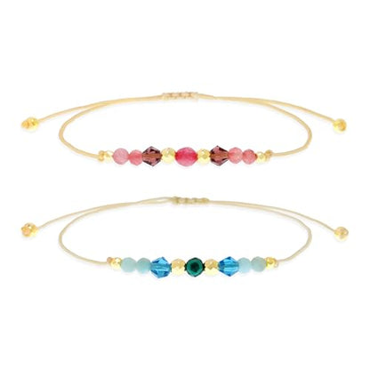Colorful Natural Stone Beads Bracelets Set for Women, Boho Handmade Adjustable Stackable Gold Beaded Strand Bracelet Fashion Jewelry Gift.