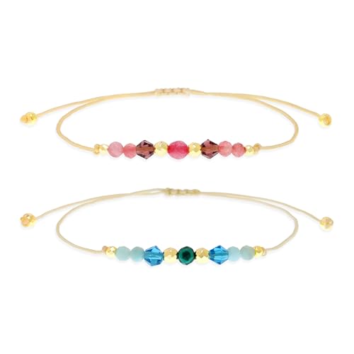 Colorful Natural Stone Beads Bracelets Set for Women, Boho Handmade Adjustable Stackable Gold Beaded Strand Bracelet Fashion Jewelry Gift.