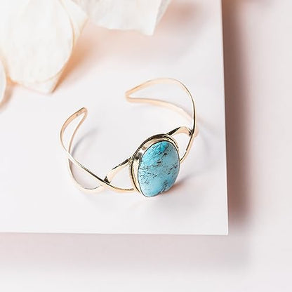 AYANA Turquoise Brass Bracelet | Stone of Healing & Protection | Throat Chakra | December Birthstone | Handcrafted with Ethically Sourced, Natural, Pure Gemstones